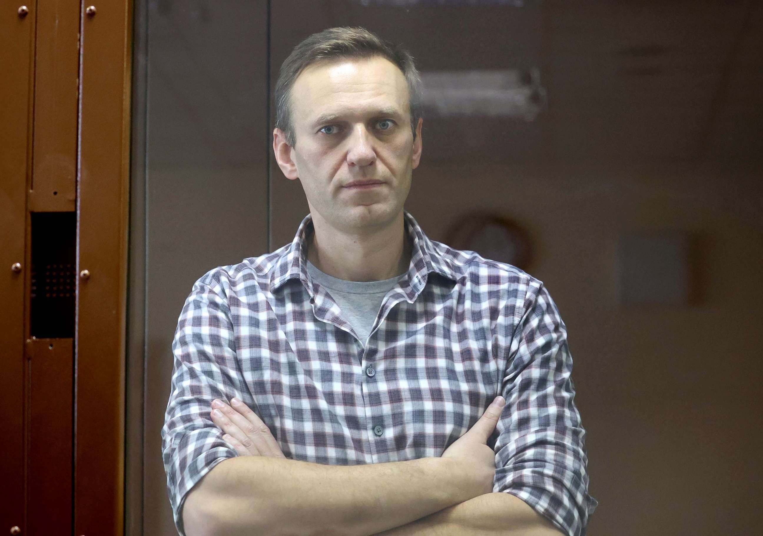 PHOTO: Russian opposition activist Alexei Navalny during an offsite hearing of the Moscow City Court, Feb. 20, 2021, Moscow.