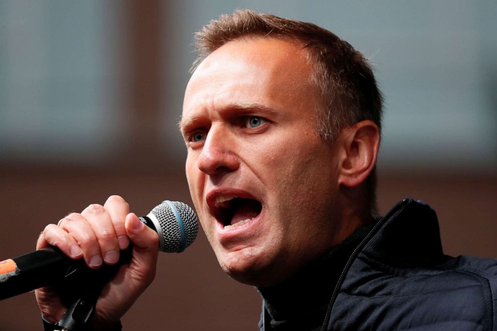 PHOTO: Russian opposition leader Alexei Navalny delivers a speech during a rally to demand the release of jailed protesters, who were detained during opposition demonstrations for fair elections, in Moscow, Sept. 29, 2019.