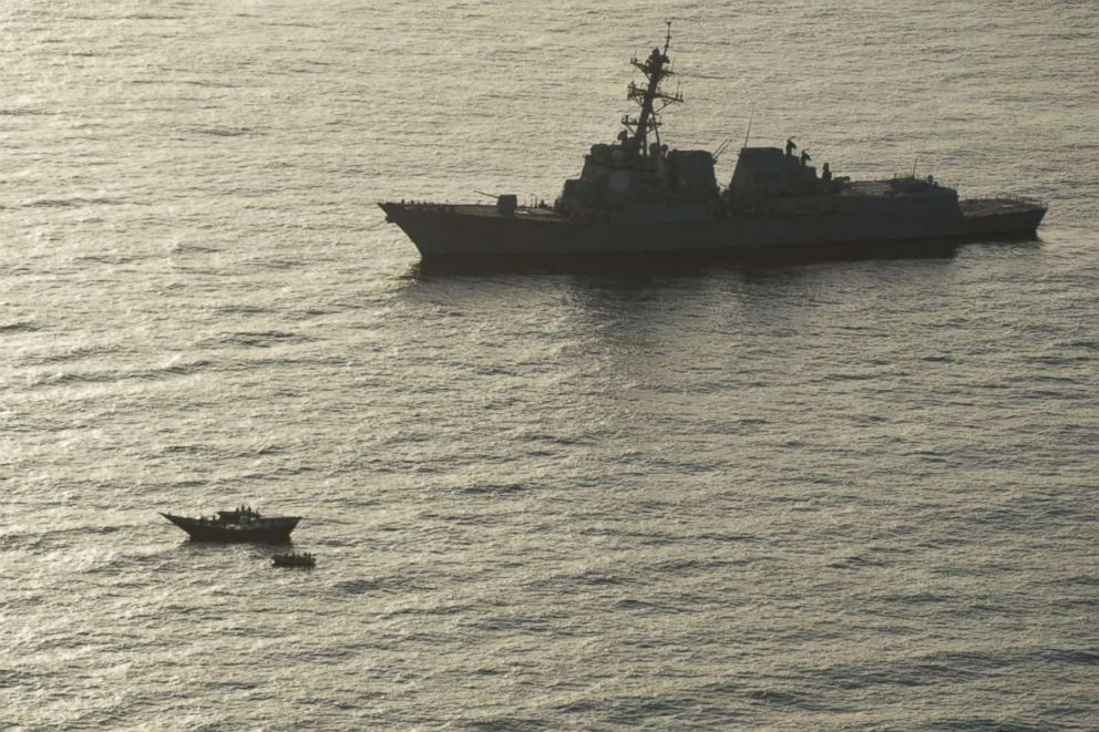 PHOTO: The USS Jason Dunham Navy destroyer seized 1,000 AK-47 rifles from a stateless skiff off the coast of Yemen, Aug. 28, 2018.