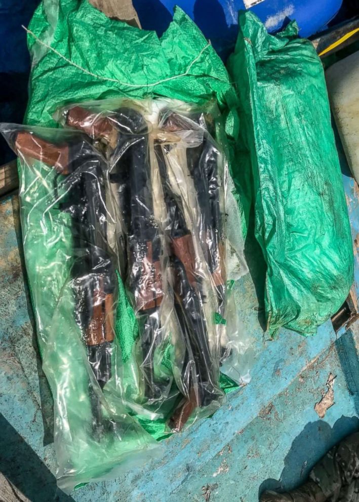 PHOTO: The USS Jason Dunham Navy destroyer seized 1,000 AK-47 rifles from a stateless skiff off the coast of Yemen, Aug. 28, 2018.