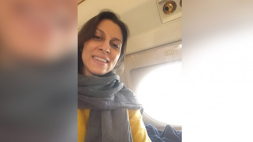PHOTO: Nazanin Zaghari-Ratcliffe is pictured on board a plane after her release from prison in Iran, in an image released by British Labor MP Tupil Siddiq via Twitter.