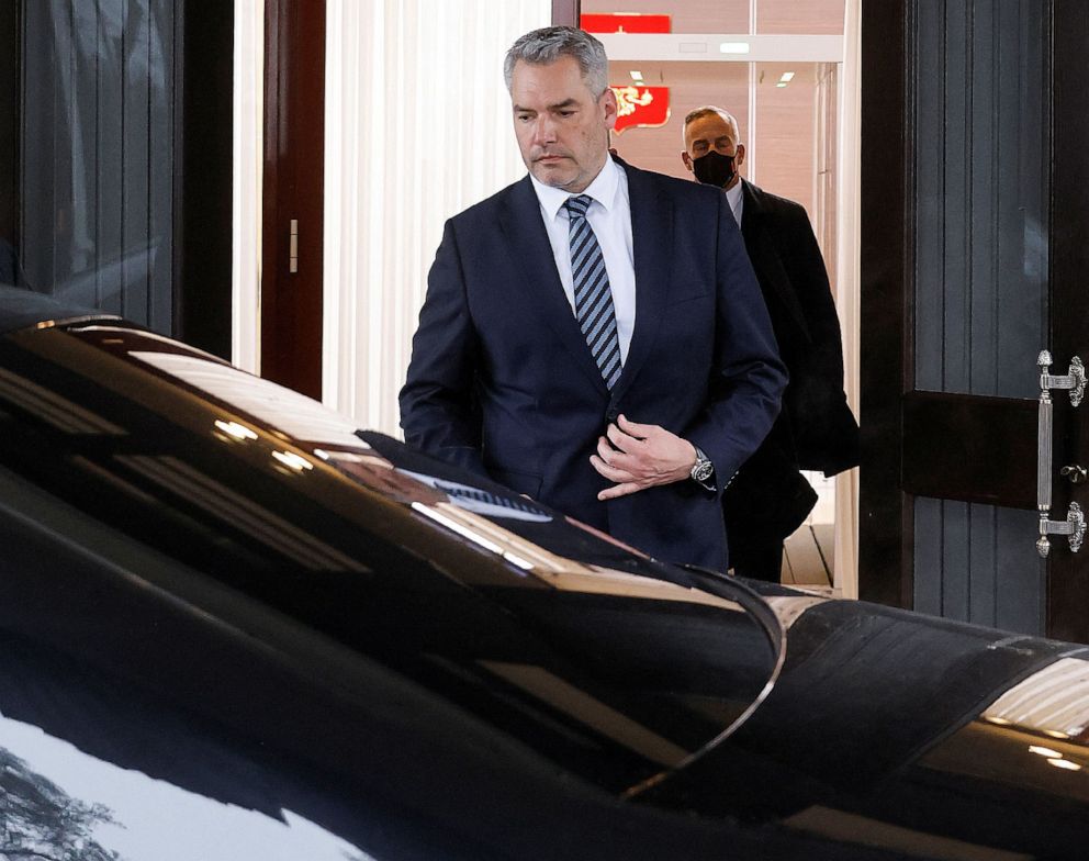 PHOTO: Austrian Chancellor Karl Nehammer leaves after a meeting with Russian President Vladimir Putin, near Moscow, Russia, April 11, 2022. 