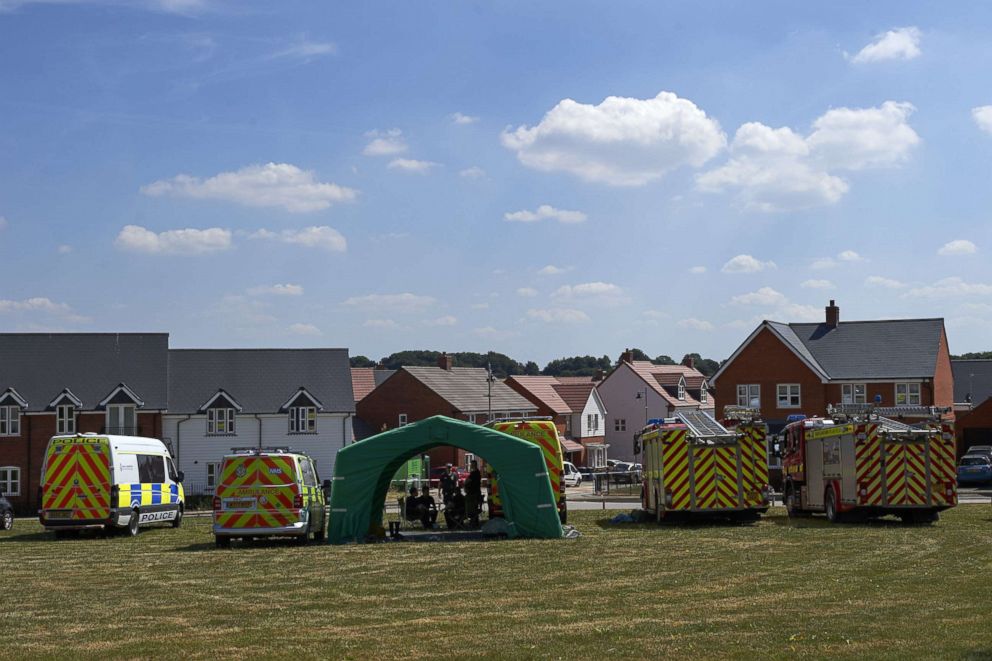 PHOTO: Fire trucks and emergency response vechiles are parked outside a residential house in Amesbury, southern England, July 7, 2018, where a couple was exposed to the same nerve agent as the Russian double agent Sergei Skripal.