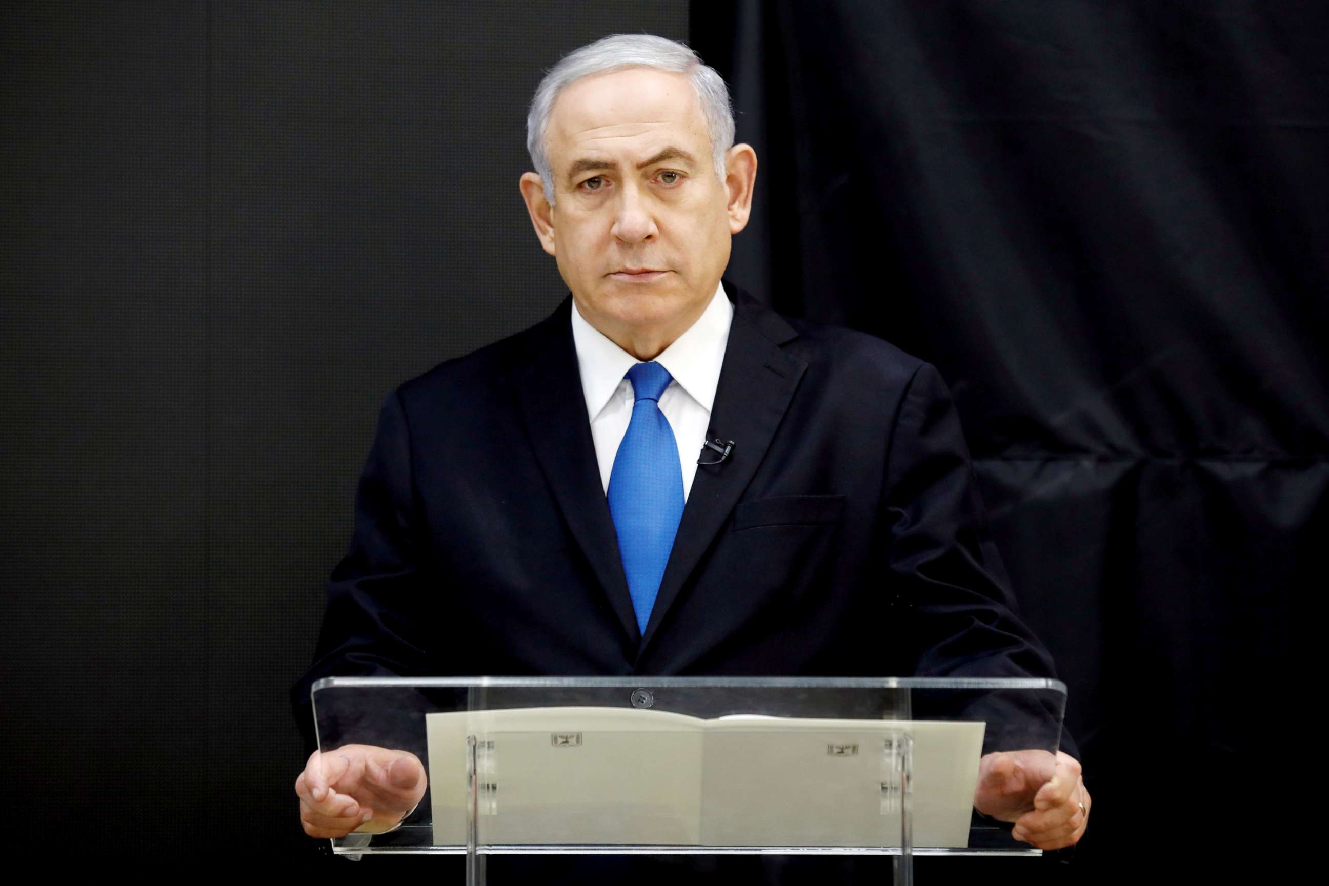 PHOTO: Israeli Prime minister Benjamin Netanyahu speaks during a news conference at the Ministry of Defence in Tel Aviv, Israel, April 30, 2018.