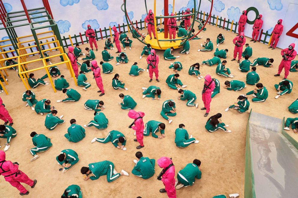 PHOTO: A scene from "Honeycomb Cookie" Game in "Squid Game." Oct, 2021. The irony of grown-up adults risking their lives to win money to repay their debts by playing kids' games has attracted global viewers.