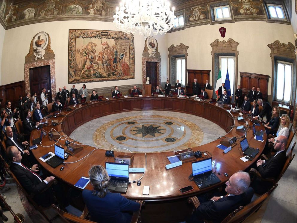 PHOTO: A general view of the first Council of Ministers at Chigi Palace in Rome, June 1, 2018. The new government features 18 ministers, including five women.