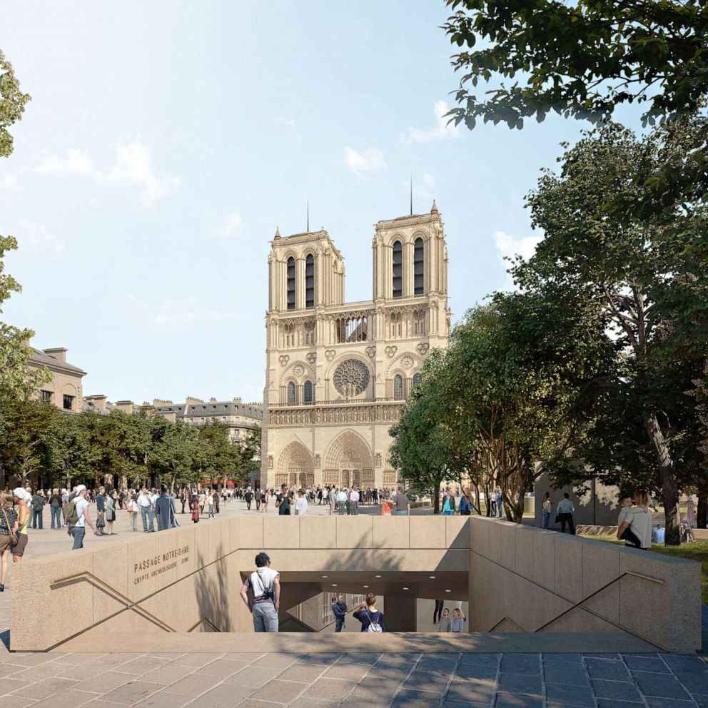 PHOTO: An illustration shows the propposed new passage into Notre Dame. The project is a collaboration between landscape architect Bas Smets, urban planner agency GRAU, and architecture agency Neufville-Gayet.