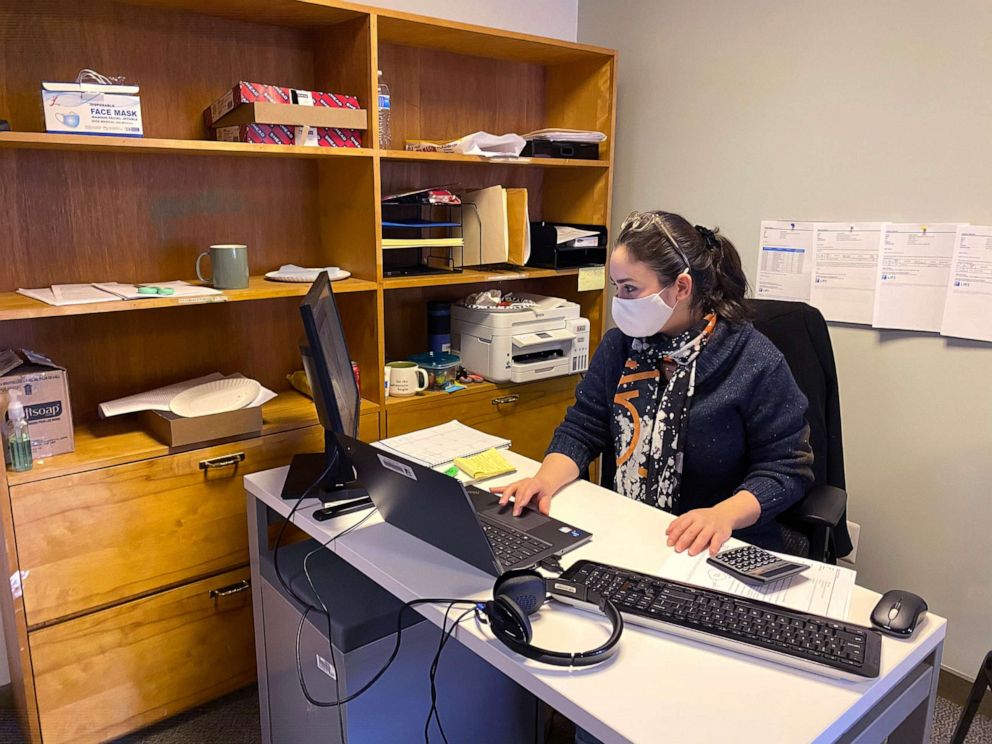 PHOTO: An Afghan refugee works inside Lutheran Immigration and Refugee Service's (LIRS) newly-launched resettlement office in Alexandria, Va., Dec. 16, 2021.