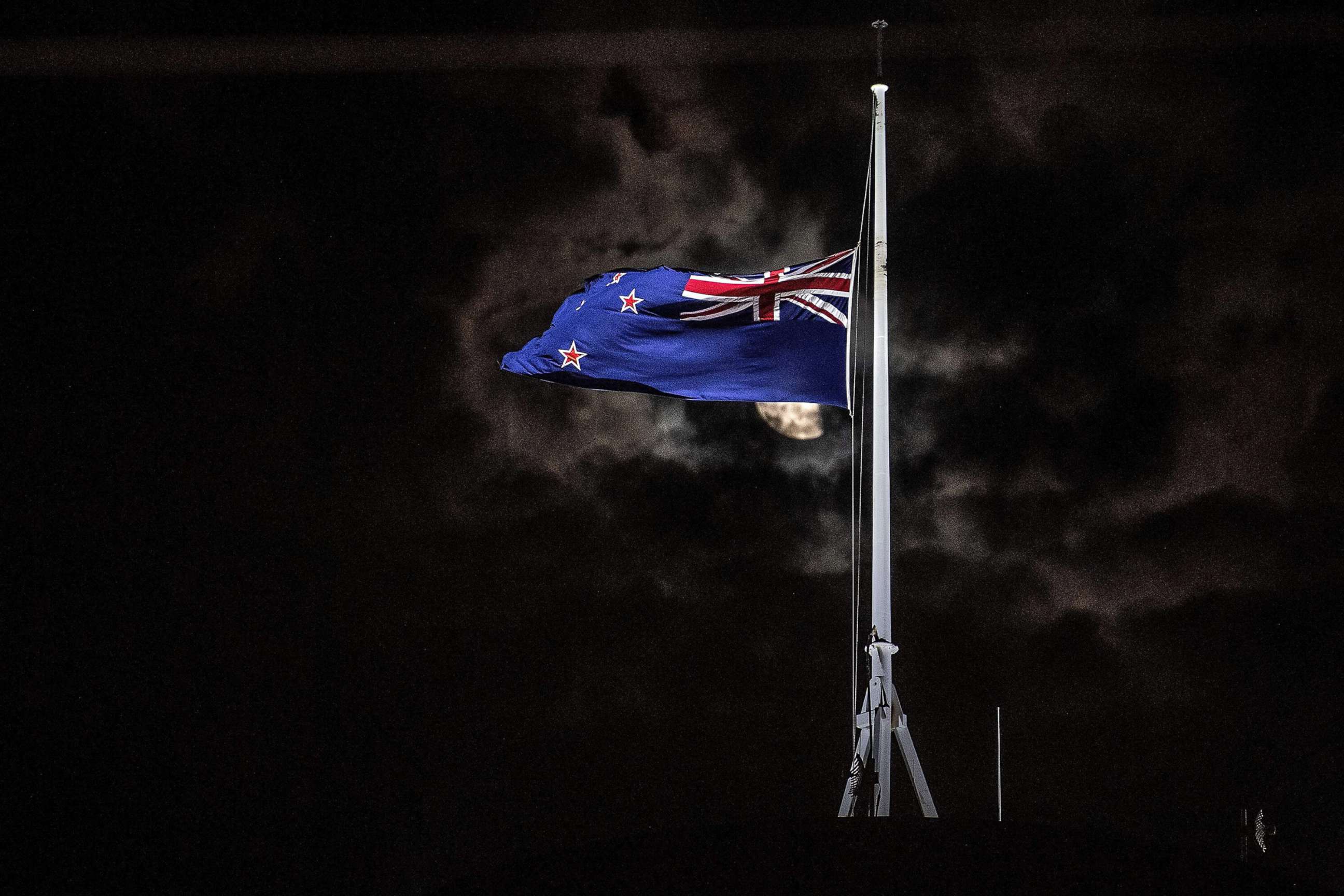 PHOTO: The New Zealand national flag is flown at half-mast on a Parliament building in Wellington, New Zealand, March 15, 2019, after a mass shooting at two mosques in Christchurch.