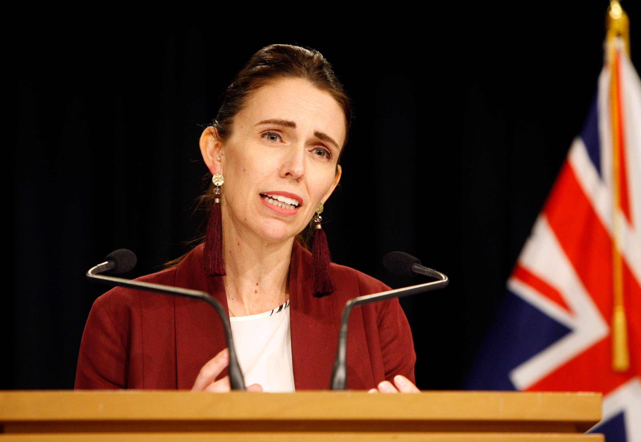 PHOTO: New Zealand Prime Minister Jacinda Ardern talks to the media, Aug. 5, 2019, in Wellington, New Zealand.