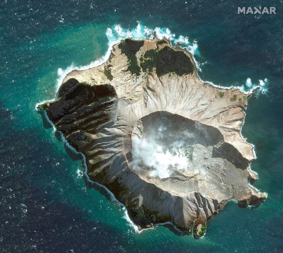 PHOTO: This May 12, 2019 satellite image provided by Maxar Technologies shows White Island in New Zealand before a volcano erupted on, Dec. 9, 2019.