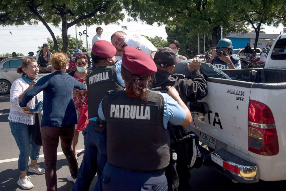 PHOTO: Police arrest a man during a demonstration against the government, Oct. 14, 2018, in Managua, Nicaragua.
