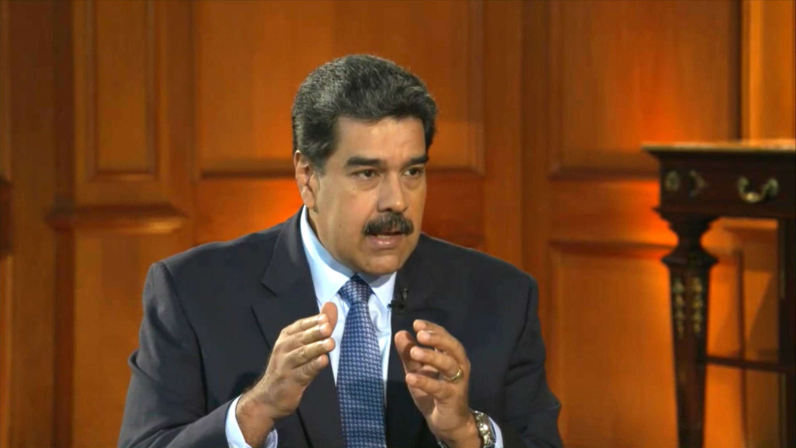 PHOTO: Nicolas Maduro is pictured during an interview with ABC News on Feb. 25, 2019, in this image made from video.