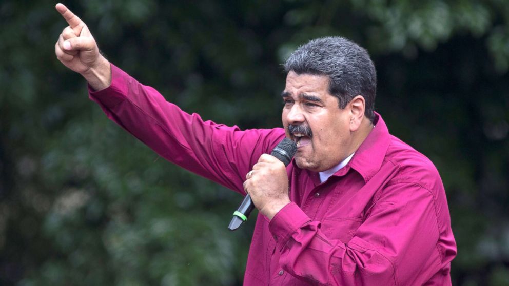 Venezuela's President Nicolas Maduro speaks to supporters during a rally marking May Day in Caracas, Venezuela, May 1, 2018. Government workers marched today marking the workers' holiday, and also to support Maduro's bid in the upcoming May 20th presidential election.