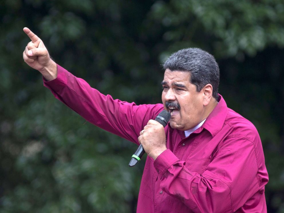 PHOTO: Venezuelas President Nicolas Maduro speaks to supporters during a rally marking May Day in Caracas, Venezuela, May 1, 2018.
