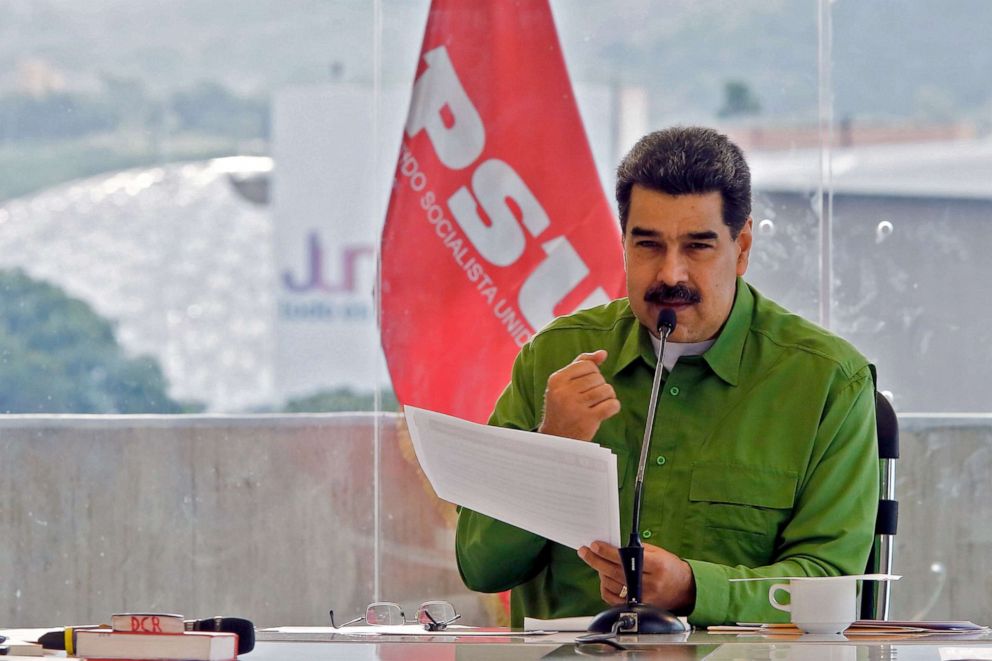 PHOTO: Venezuela's President Nicolas Maduro speaks during a meeting with members of Venezuela's United Socialist Party (PSUV) in Caracas, Sept. 13, 2019.