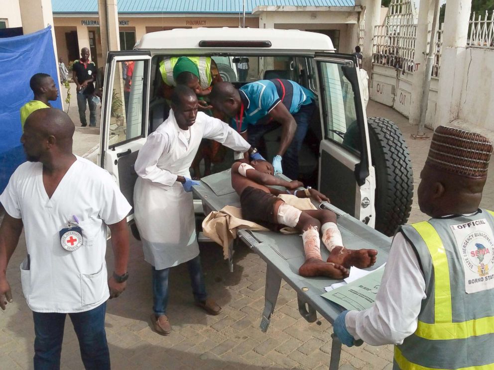 Audu Marte AFP Getty Images Paramedics carry a young victim of a blast at the hospital