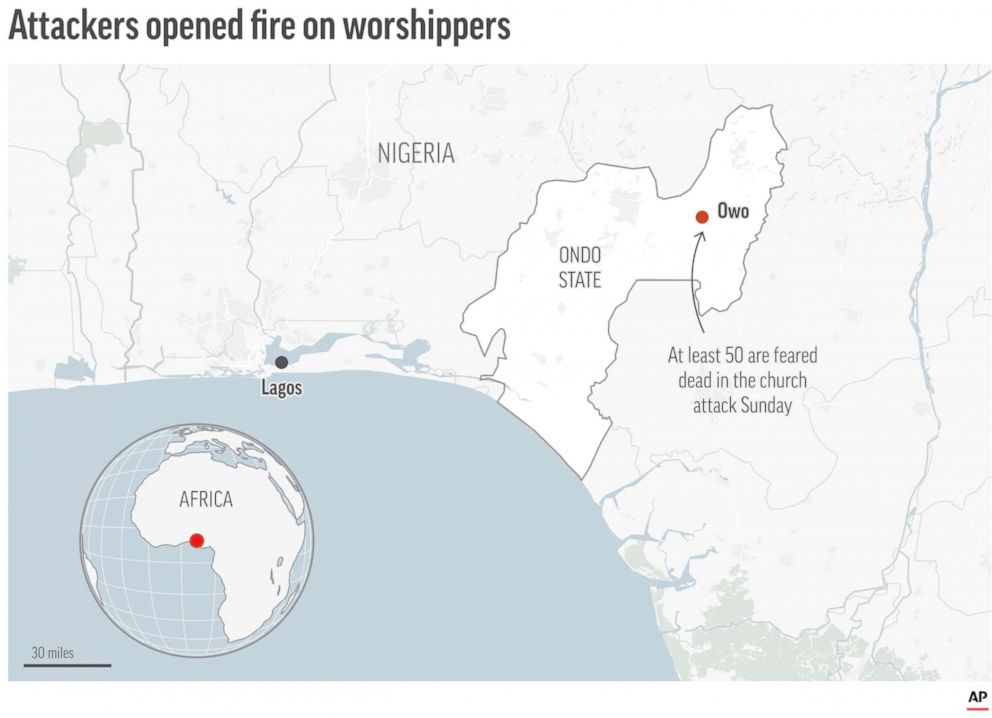 PHOTO: Gunmen killed dozens of people at a church in Owo, Ondo State, southwestern Nigeria, June 5, 2022.