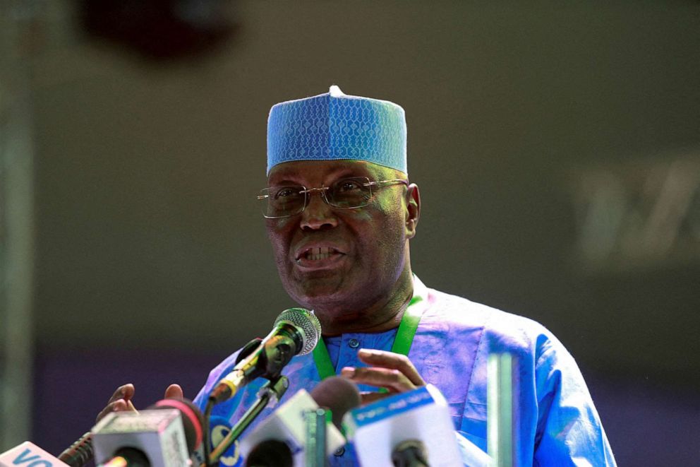 FILE PHOTO: Former Nigerian Vice President Atiku Abubakar adresses the Peoples Democratic Party (PDP) delegates during a special convention in Abuja, Nigeria, on May 28, 2022.