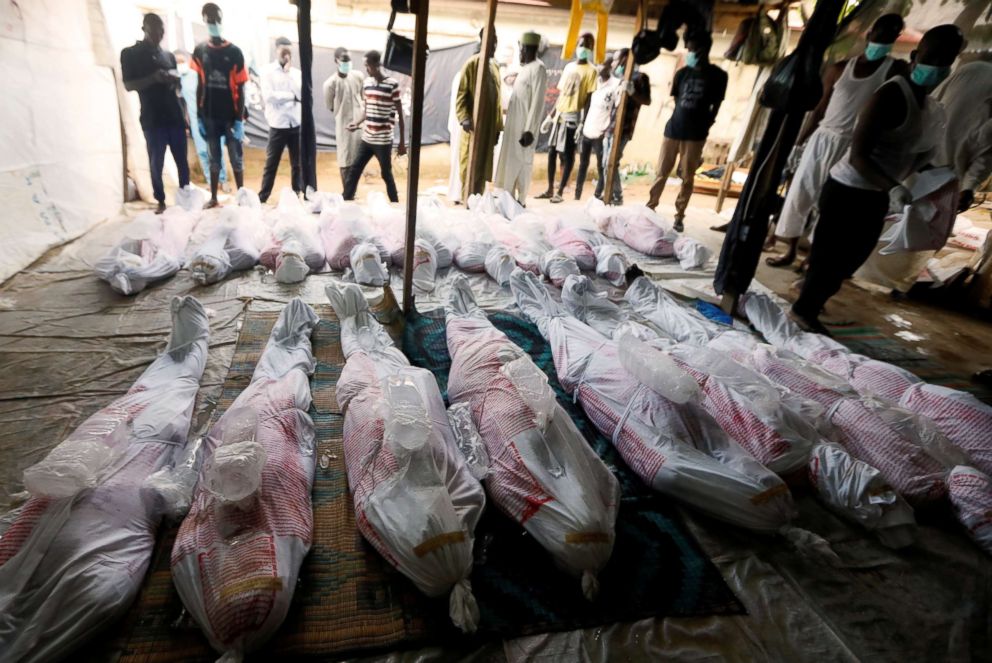 PHOTO: Bodies of members of the Islamic Movement of Nigeria, who were killed after security forces opened fire during the Shi'ite group's protests in Abuja, are pictured before their burial in Mararaba, Nigeria, Oct. 31, 2018.