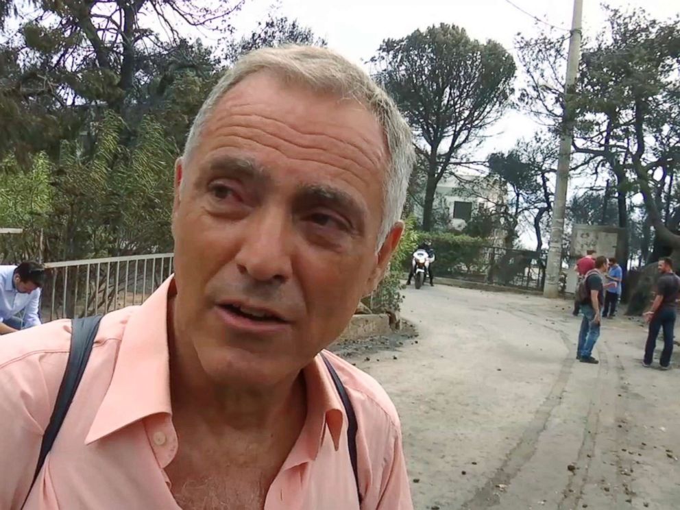 PHOTO: Nikos Stavrinidis tells how he escaped from the Greek forest fire, in Mati, near Athens, July 24, 2018.