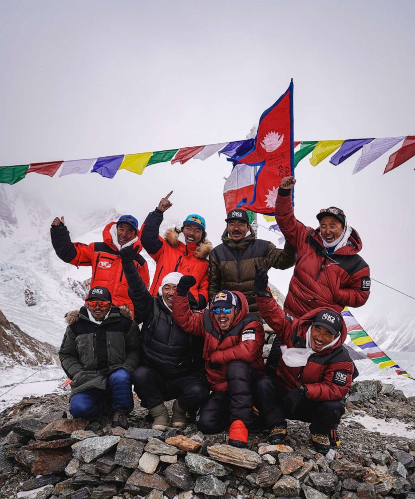 PHOTO: Nimsdai Purja and team during a history-making first winter summit of K2 in January, 2021.