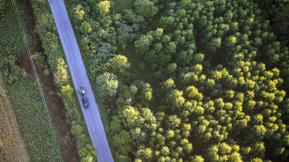 PHOTO: In this July 31, 2018, file photo, an aerial view of a motorway and a forest is shown in the Nizhny Novgorod region of Russia.