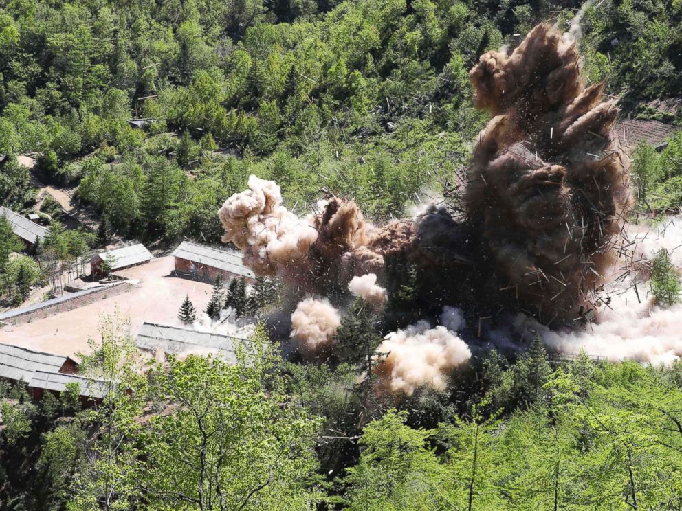 PHOTO: A command post facilities of North Koreas nuclear test site are blown up in Punggye-ri, North Korea, May 24, 2018.