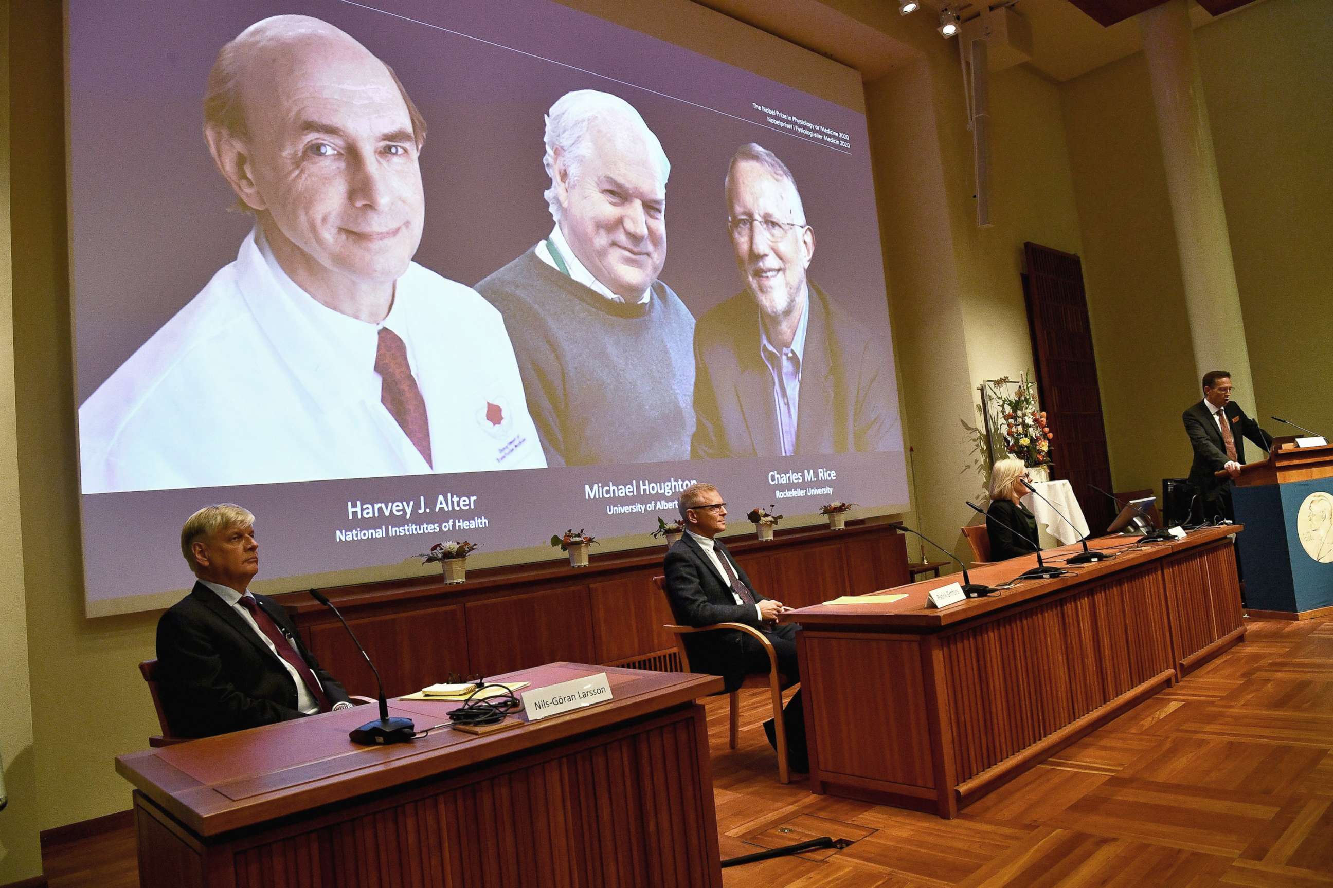 PHOTO: 2020 Nobel Prize in Physiology or Medicine announced, Stockholm, Oct. 5, 2020.