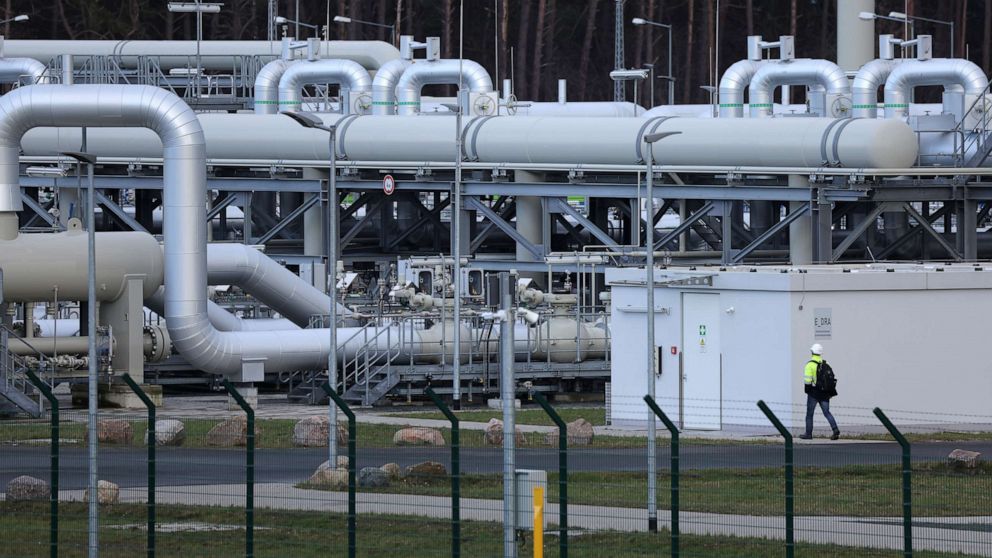 PHOTO: Pipes stand at the receiving station of the Nord Stream 2 gas pipeline on Feb. 02, 2022, near Lubmin, Germany.