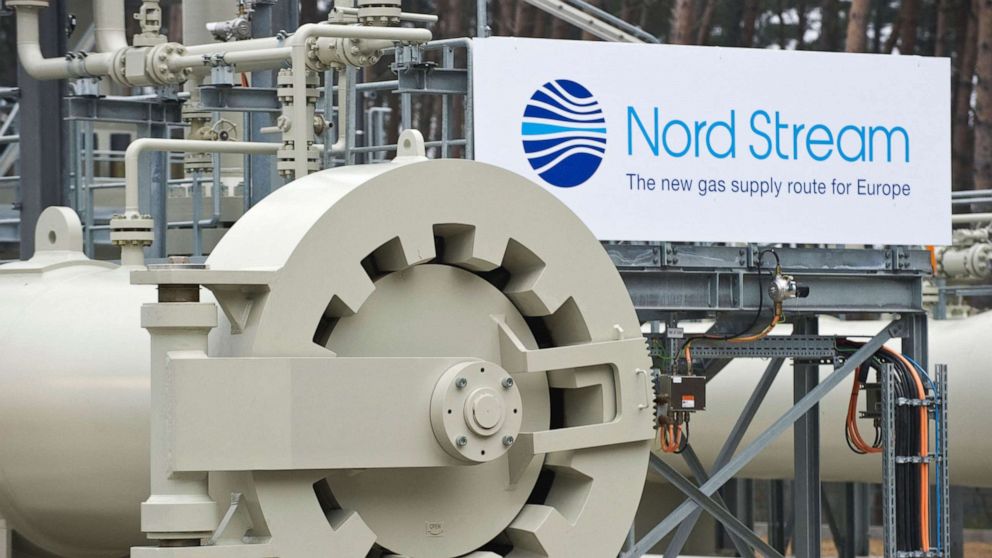 PHOTO: This file photograph taken on Nov. 8, 2011, shows a view of the gas pipeline prior to an inaugural ceremony for the first of Nord Stream's twin 1,224 kilometre gas pipelines through the Baltic Sea, in Lubmin, northeastern Germany.