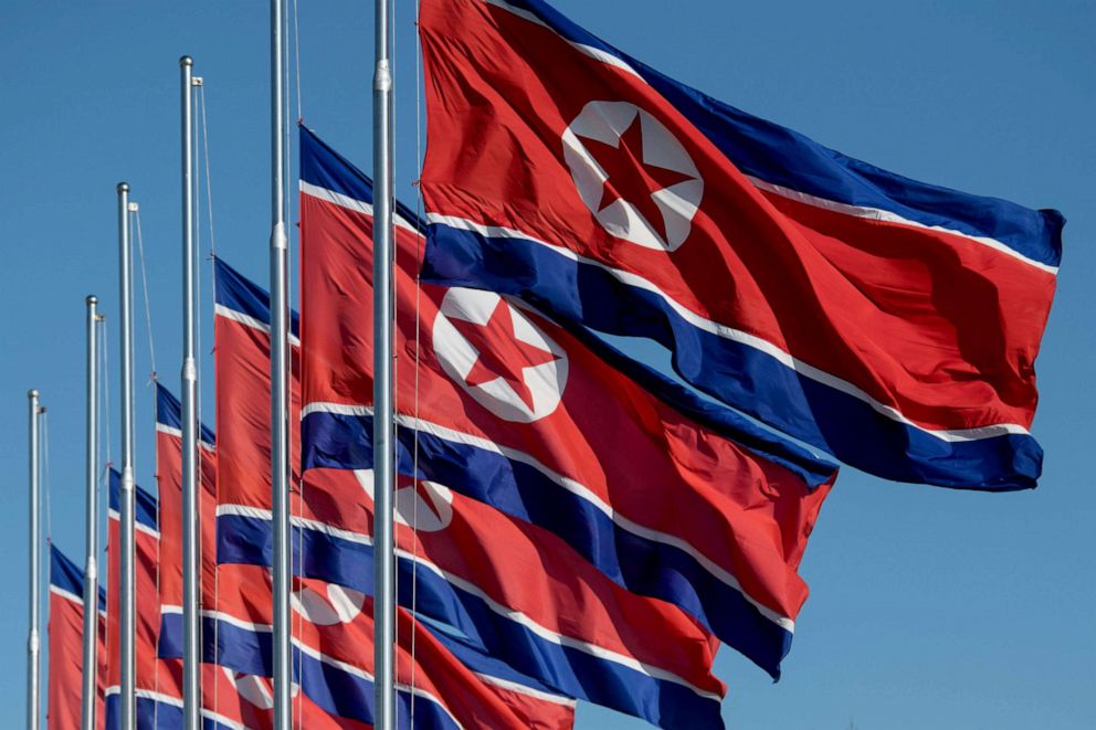 PHOTO: North Korean flags fly in Pyongyang, North Korea, Nov. 28, 2016.