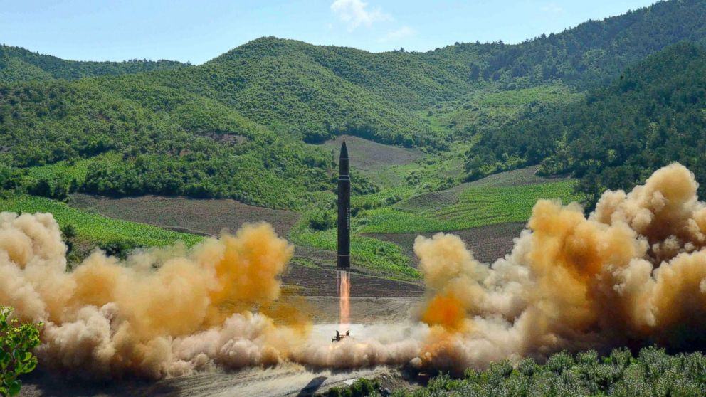 PHOTO: A Hwasong-14 intercontinental ballistic missile, ICBM, launches off in North Korea.
