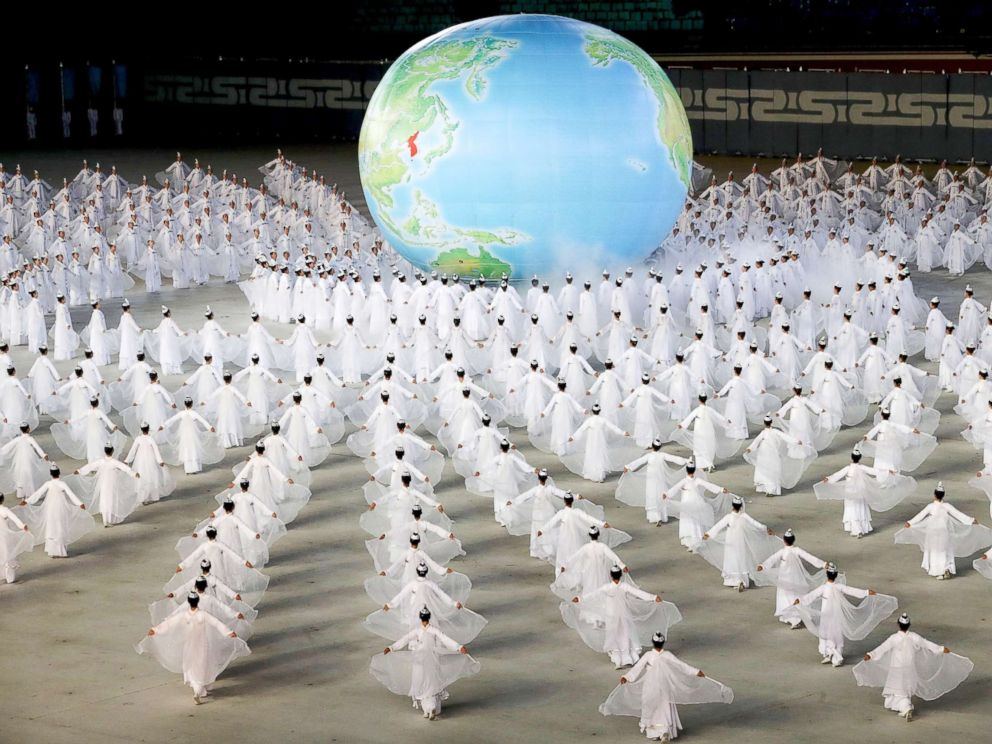 PHOTO: Performers take part in the Arirang Mass Games at the May Day stadium in Pyongyang, North Korea, Sept. 9, 2018.