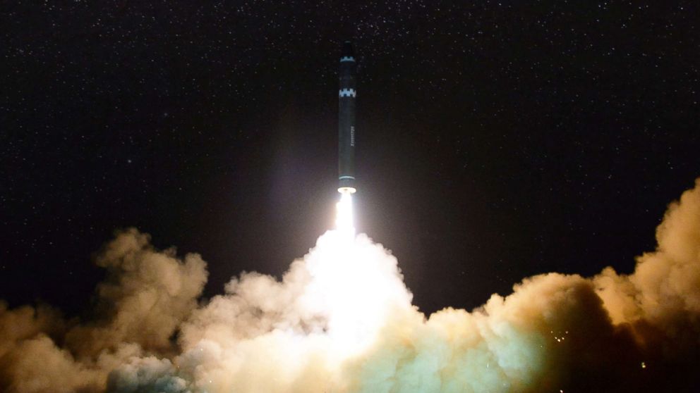 PHOTO: An undated photo released by North Korea's Korean Central News Agency on Nov. 30, 2017 purports to show the Hwasong-15 missile's test launch.