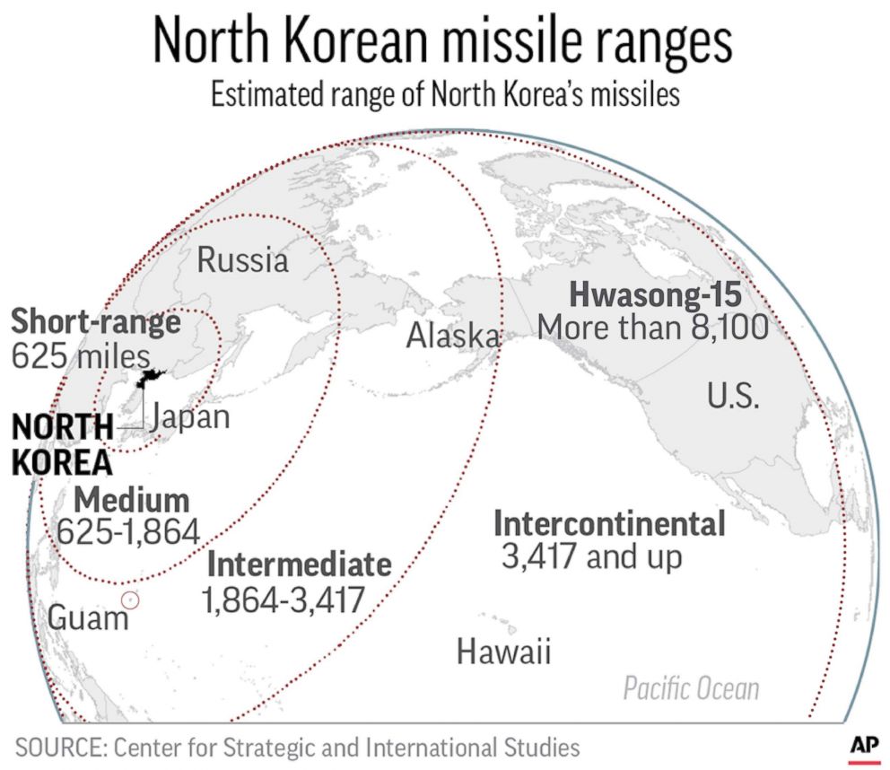 PHOTO: Graphic shows the ranges of North Korea's missiles. 