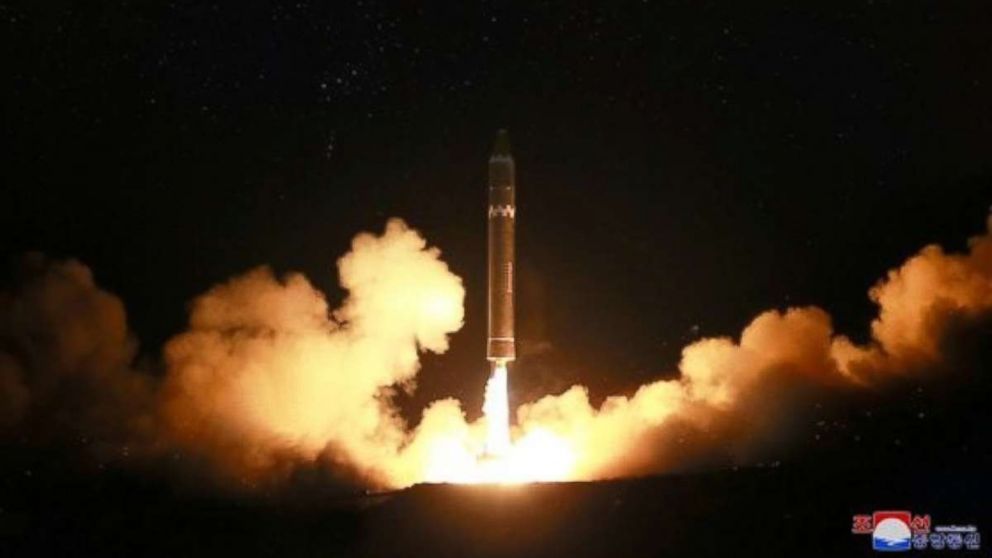 PHOTO: This image provided on Nov. 30, 2017, by the North Korean government, what the North Korean government calls the Hwasong-15, a "significantly more" powerful, nuclear-capable intercontinental ballistic missile, is launched in on Nov. 29. 