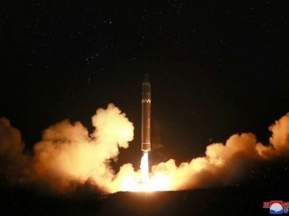 PHOTO: This image provided on Nov. 30, 2017, by the North Korean government, what the North Korean government calls the Hwasong-15, a "significantly more" powerful, nuclear-capable intercontinental ballistic missile, is launched in on Nov. 29. 