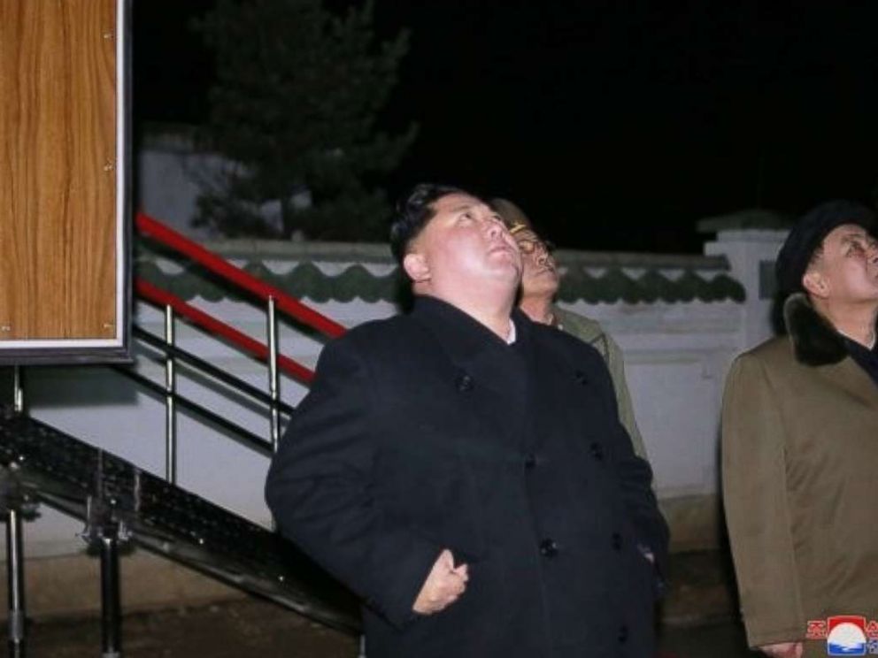PHOTO: North Korea's leader Kim Jong Un is seen as the newly developed intercontinental ballistic rocket Hwasong-15's test was successfully launched, in this photo released by North Korea's Korean Central News Agency (KCNA) in Pyongyang Nov.30, 2017. 