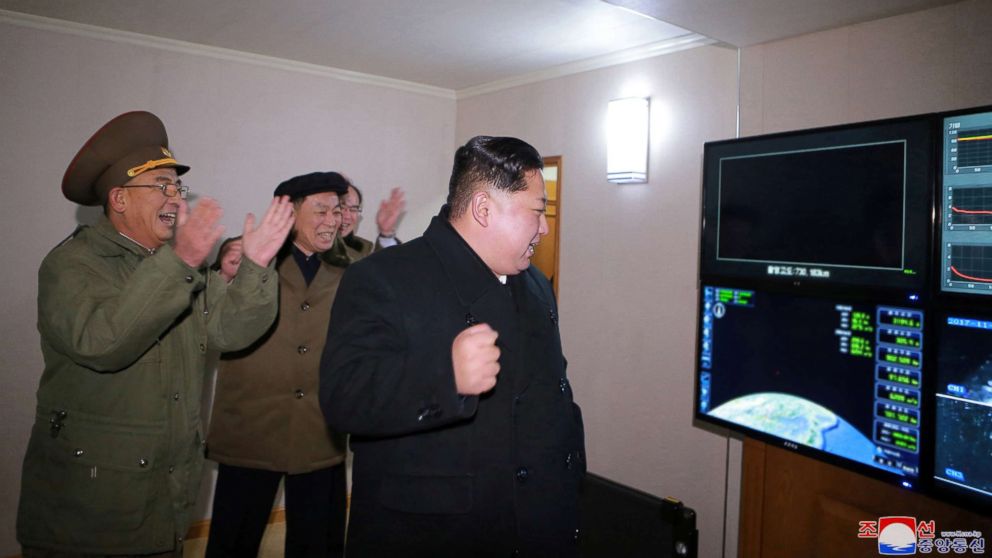 PHOTO: North Korea's leader Kim Jong Un is seen as the newly developed intercontinental ballistic rocket Hwasong-15's test was successfully launched, in this photo released by North Korea's Korean Central News Agency (KCNA) in Pyongyang Nov. 30, 2017.