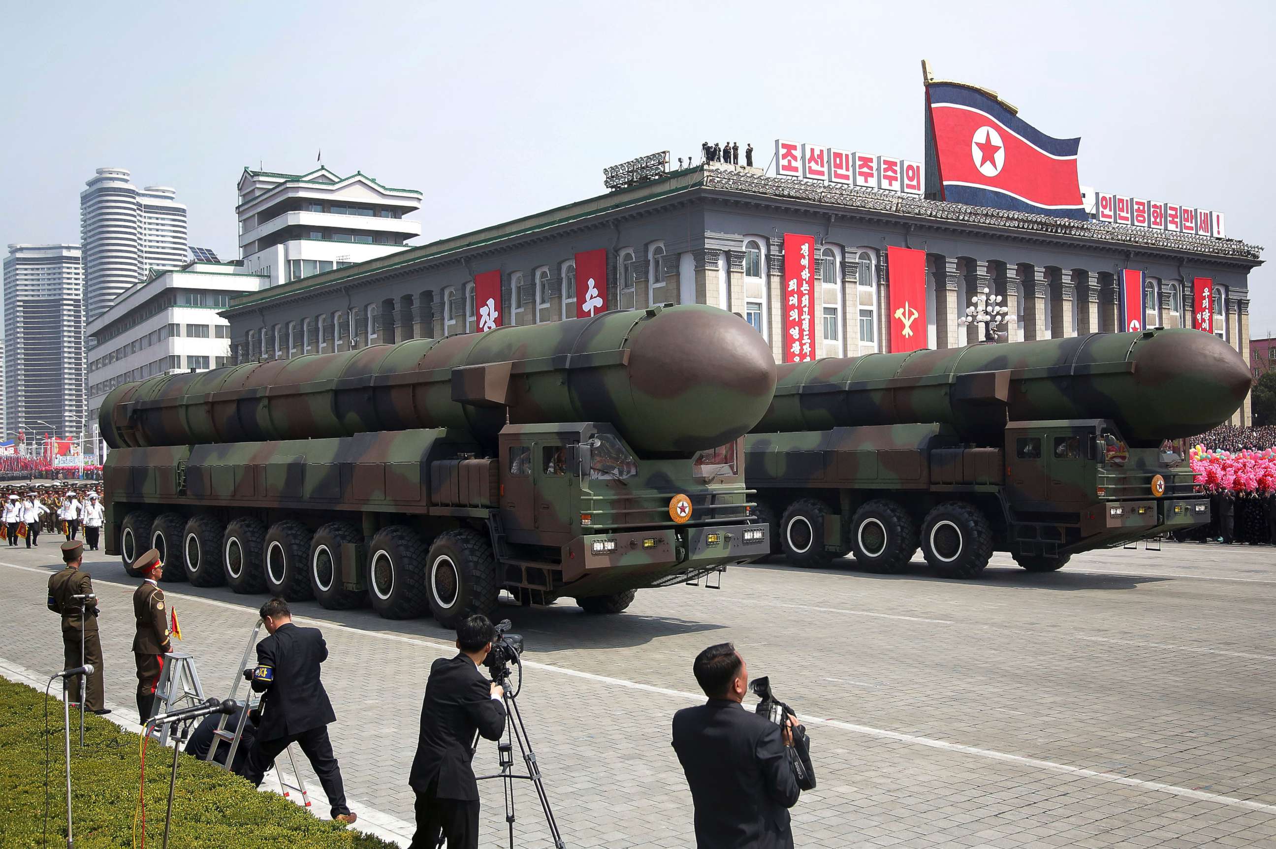 PHOTO: Missiles are paraded across Kim Il Sung Square during a military parade in Pyongyang, marking the 105th birth anniversary of Kim Il Sung, April 15, 2017.