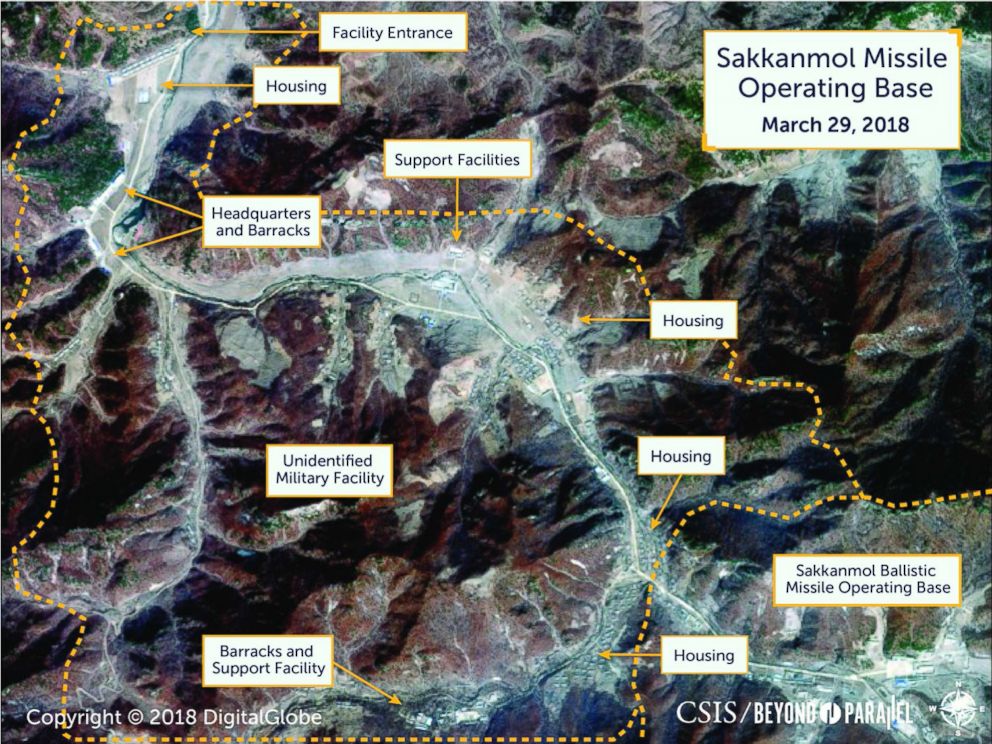 PHOTO: New satellite imagery released by the Center for Strategic and International Studies shows the Sakkanmol Missile Operating Base, one of more than a dozen locations where North Korea continues to develop ballistic missiles.