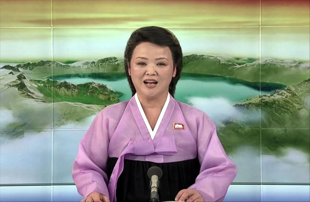 PHOTO: An anchorperson wears a traditional Korean dress called a "hanbok." News reports begin with a bow.