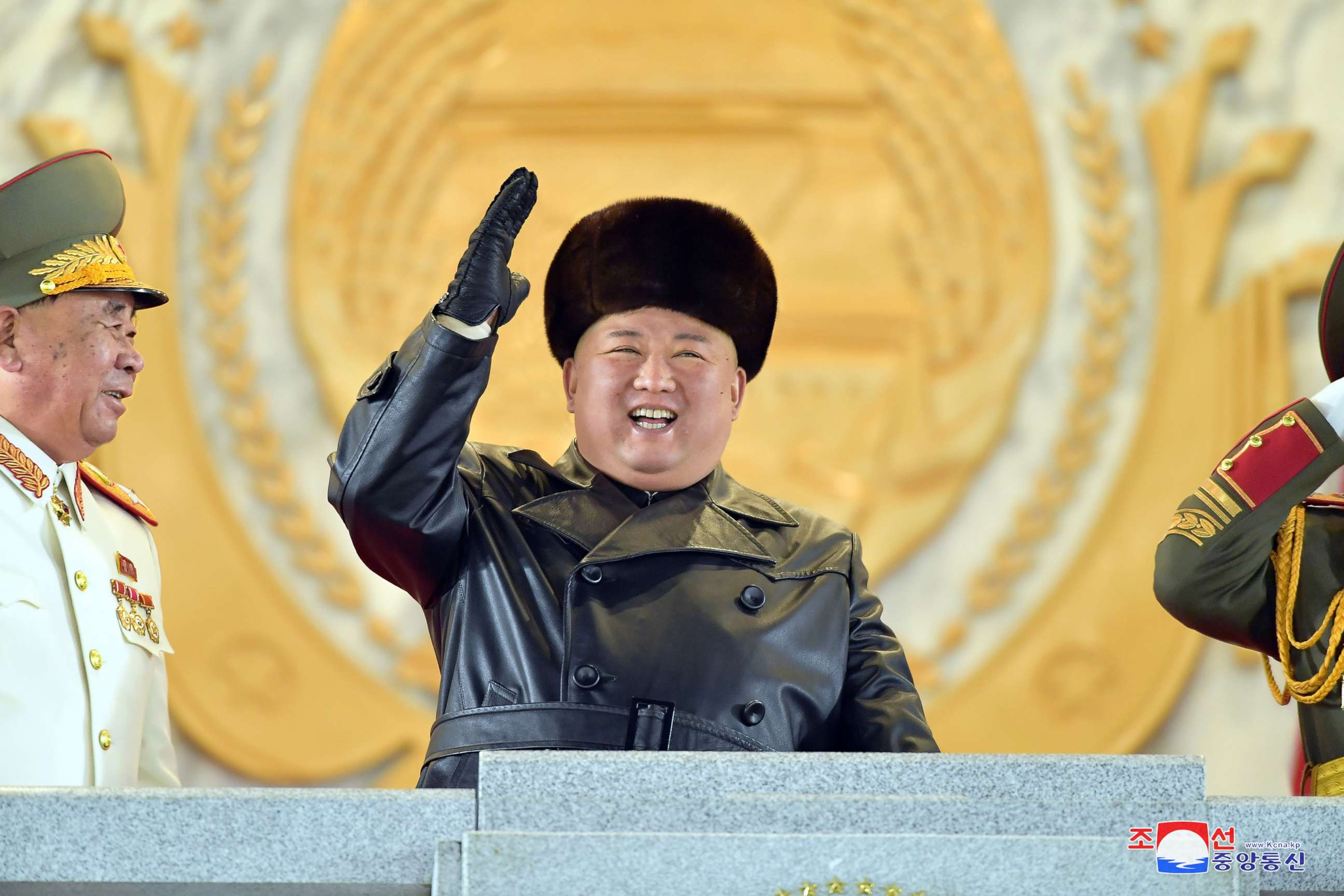 PHOTO: North Korean leader Kim Jong Un waves during a ceremony for the 8th Congress of the Workers' Party in Pyongyang, North Korea, Jan. 14, 2021.