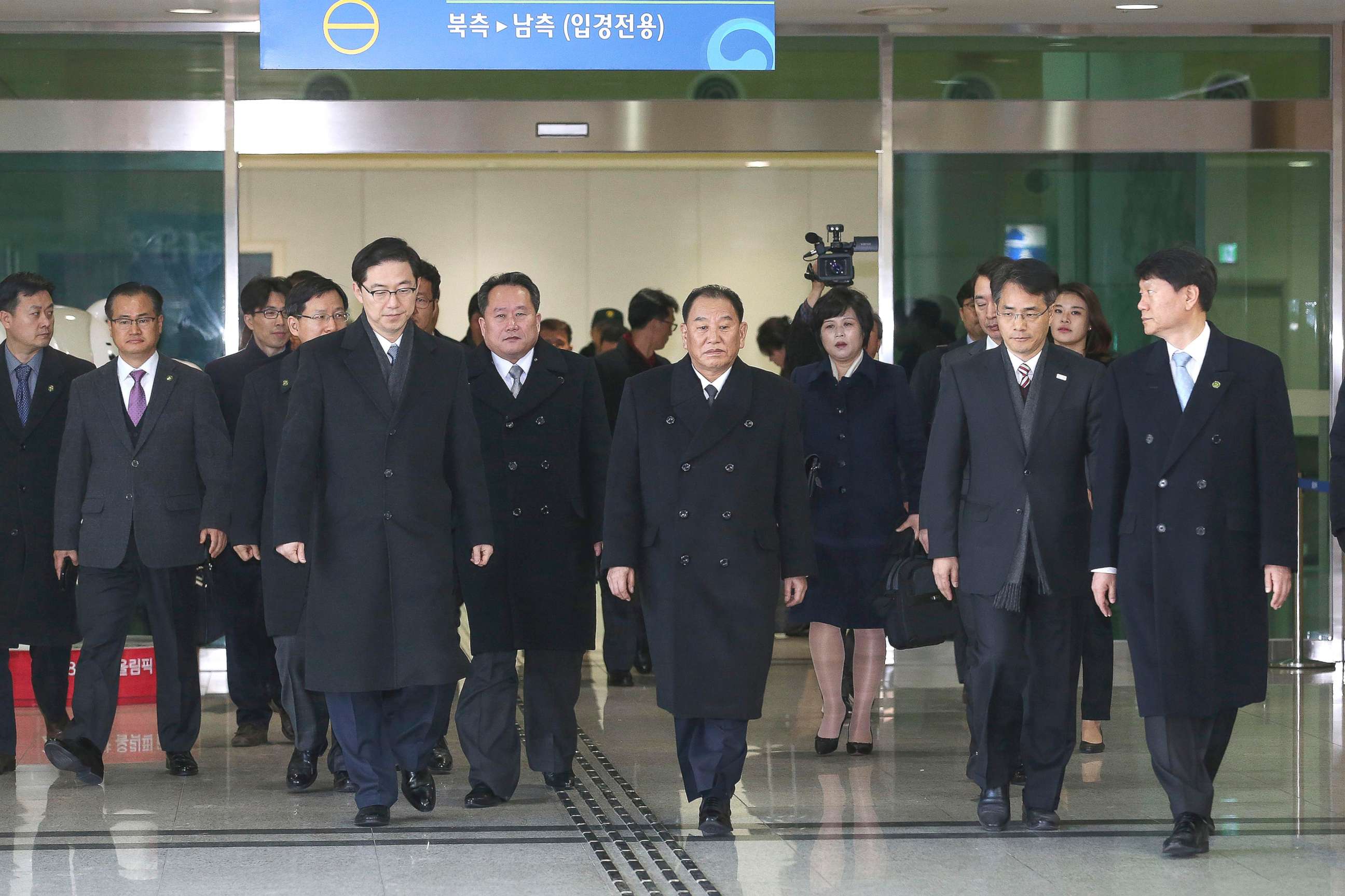 PHOTO: North Korean Ruling Woker's Party Vice Chairman Kim Yong Chol (C) and delegation arrives at Dorasan CIQ near DMZ in Paju, South Korea, Feb. 25, 2018, Dorasan CIQ, South Korea. 