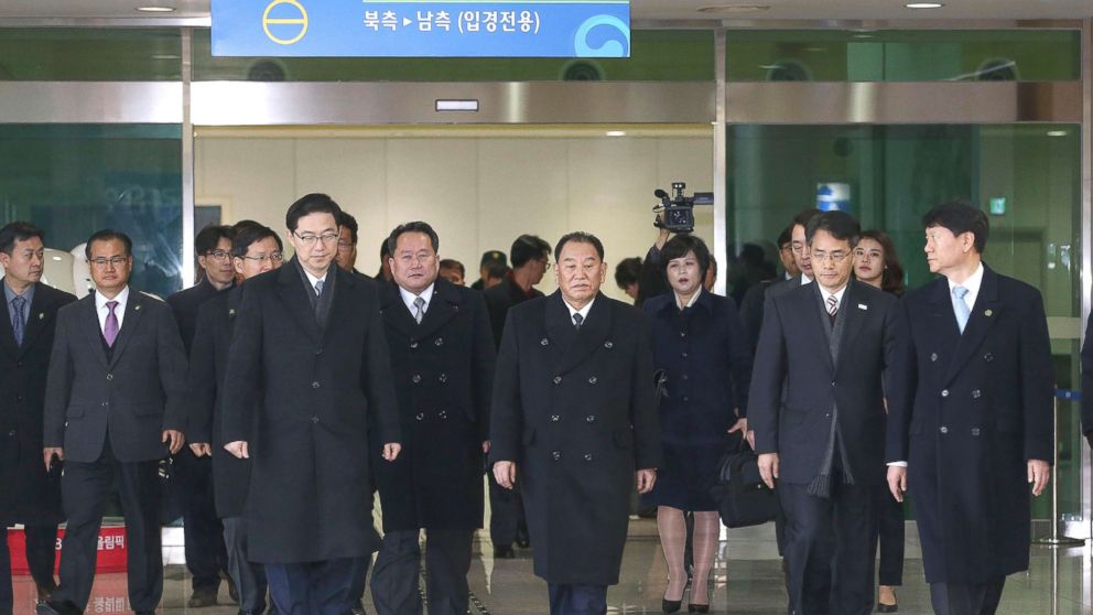 PHOTO: North Korean Ruling Woker's Party Vice Chairman Kim Yong Chol (C) and delegation arrives at Dorasan CIQ near DMZ in Paju, South Korea, Feb. 25, 2018, Dorasan CIQ, South Korea. 