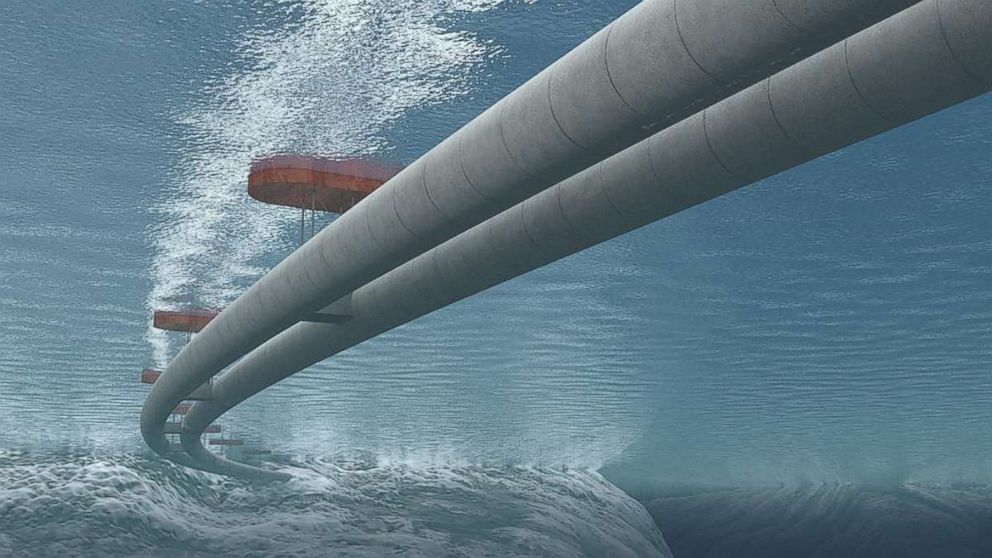 PHOTO: An illustration shows what a potential underwater floating tunnel, with tubes for traffic going both ways, would look like in Norway.