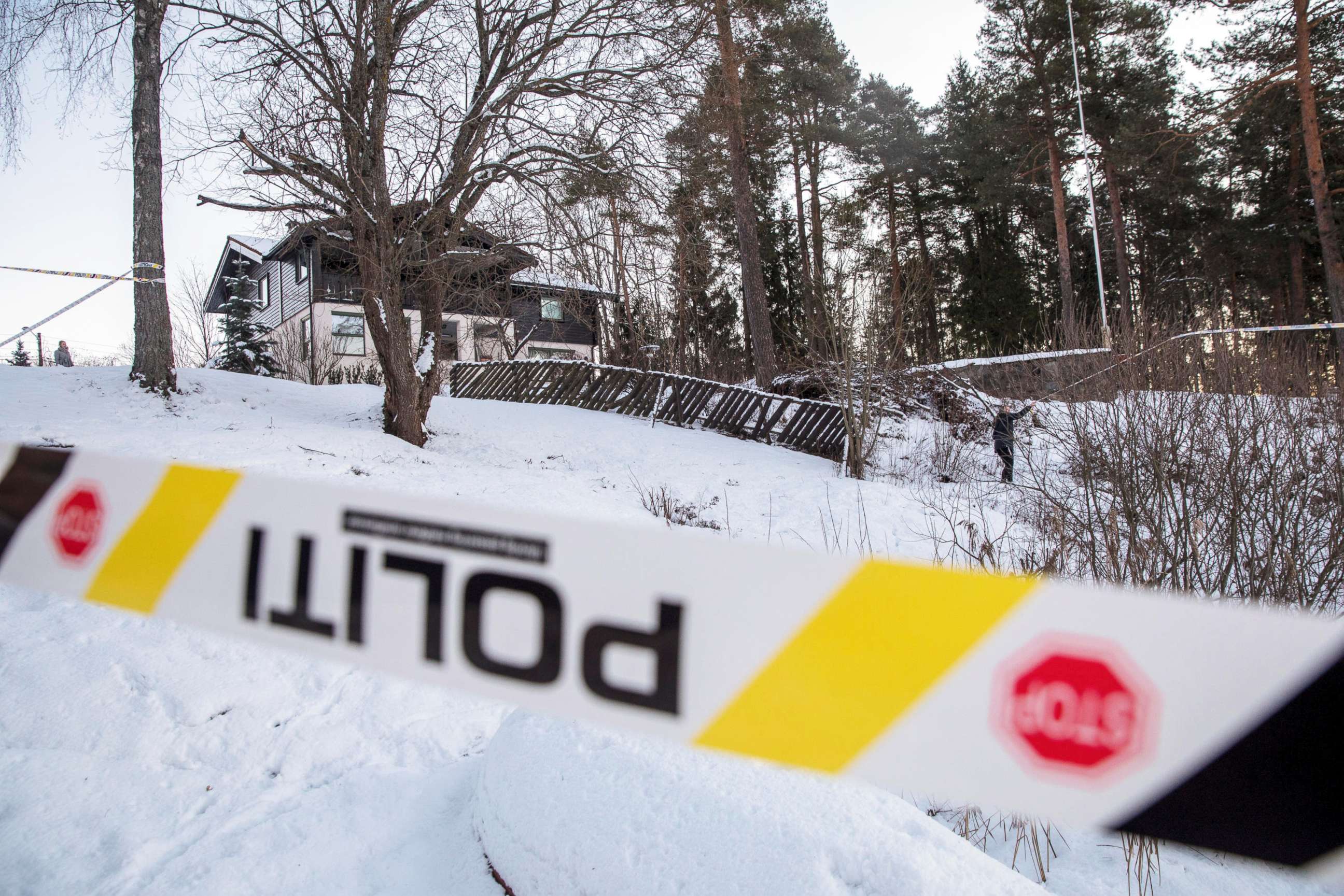 PHOTO: Police work outside the house of Norwegian Anne-Elisabeth Falkevik Hagen, who is the wife of real estate investor Tom Hagen, and has been kidnapped according to local media, in Fjellhamar, Norway Jan. 9, 2019.