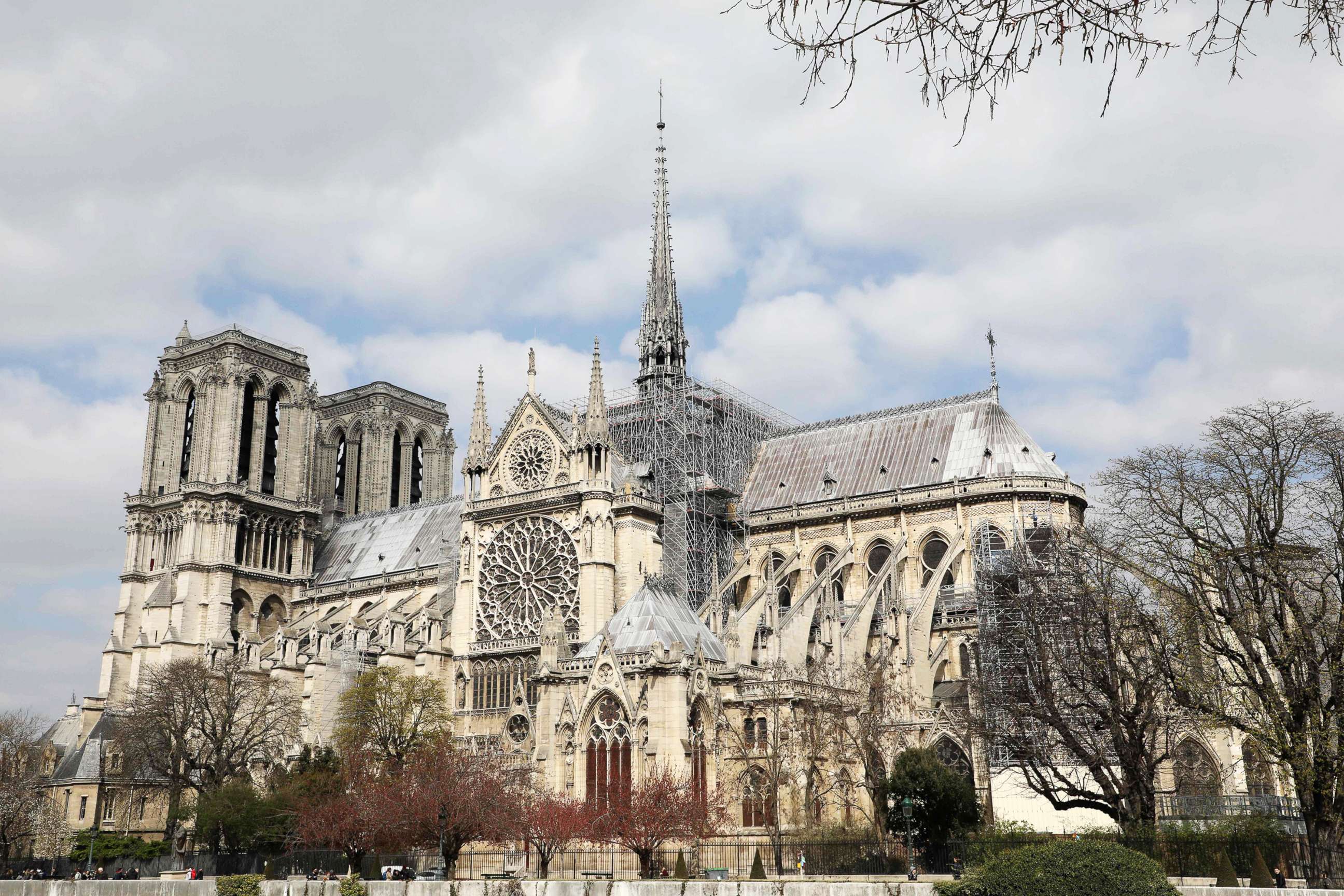 PHOTO: A picture taken on March 27, 2019, shows a scaffold during the restoration of Notre-Dame de Paris cathedral, in Paris.