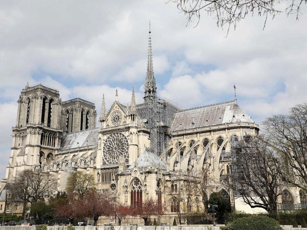 PHOTO: A picture taken on March 27, 2019, shows a scaffold during the restoration of Notre-Dame de Paris cathedral, in Paris.